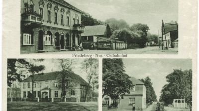 Dom handlowy i hotel, szkoła, widok na dzisiejszą ul. Podgórną 1935 r.